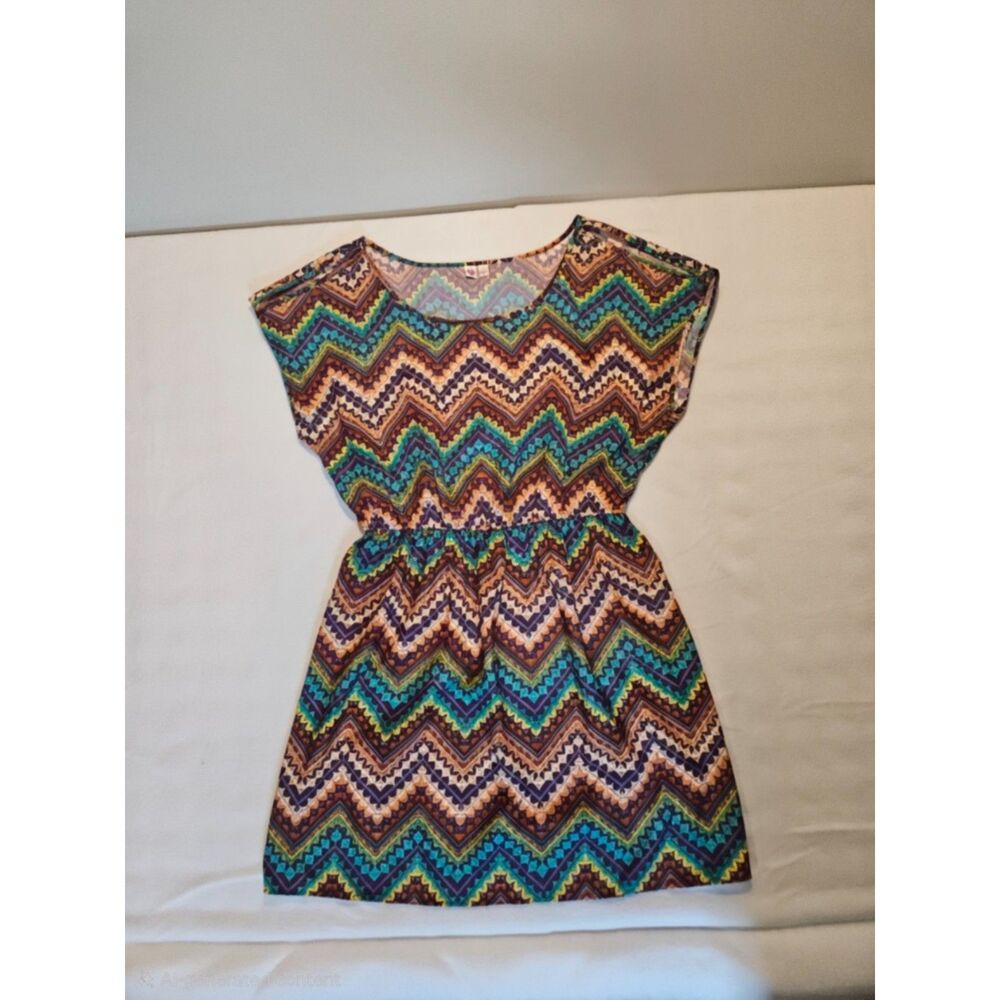 AUH All Under Heaven Chevron Dress XL Multicolor Geometric Boho‎ Elastic Waist